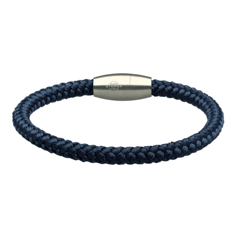 Bracelet corde tressé bleu marine et acier