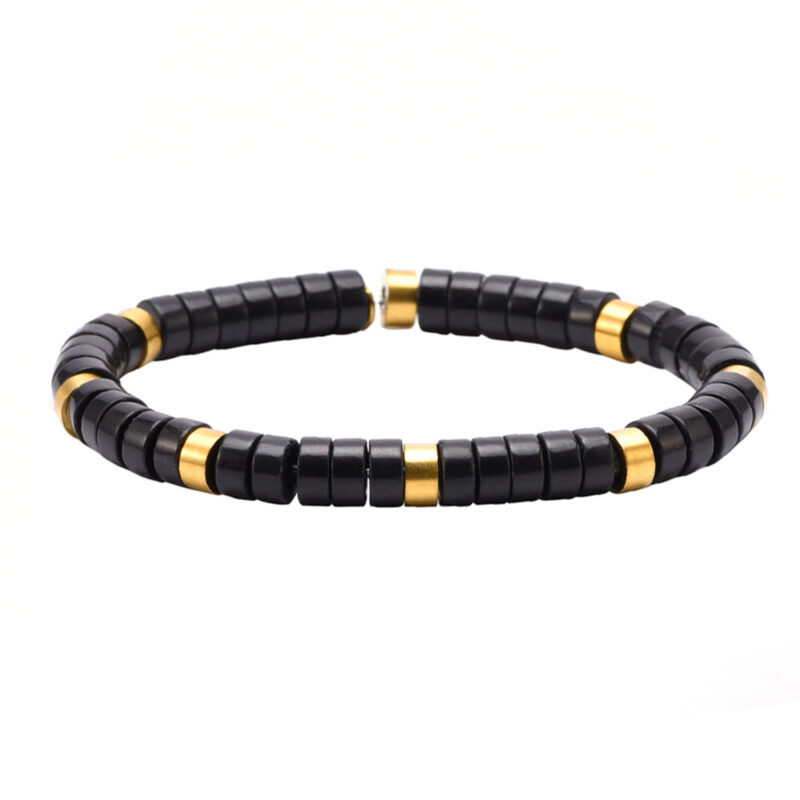 Bracelet doré perles heishi en agate noire