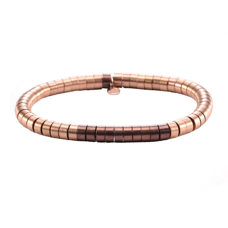 Bracelet heishi métal série acier rose et choco mat