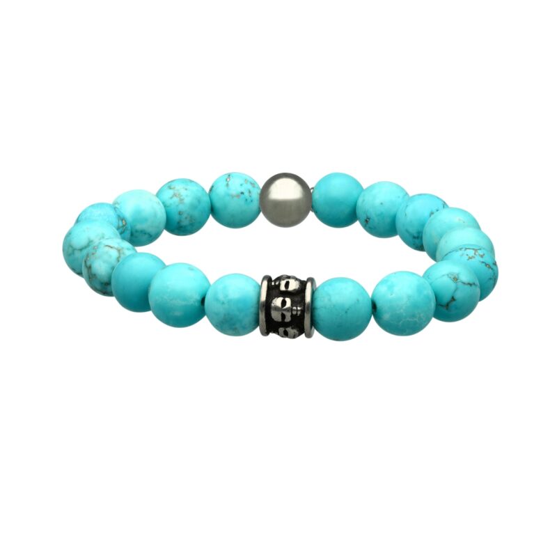 Bracelet grosses perles turquoise pierres naturelles tête de mort