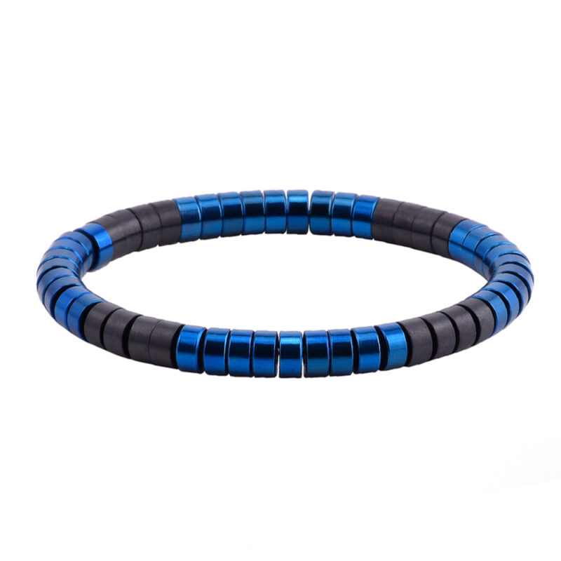 Bracelet heishi métal série acier bleu et noir mat