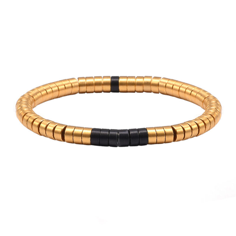 Bracelet heishi métal série acier doré et noir mat