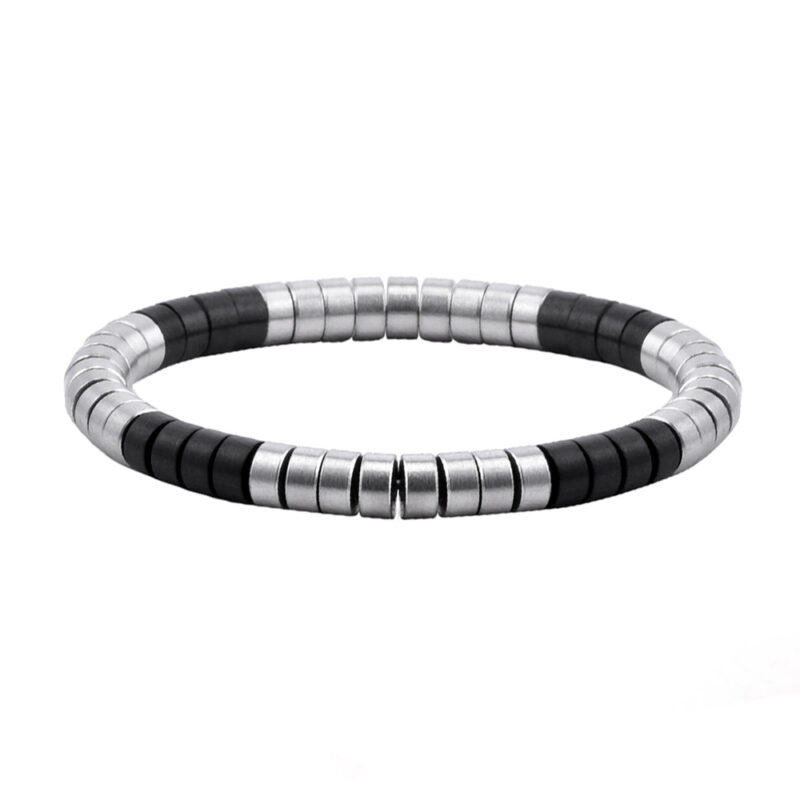 Bracelet heishi métal série acier et noir mat