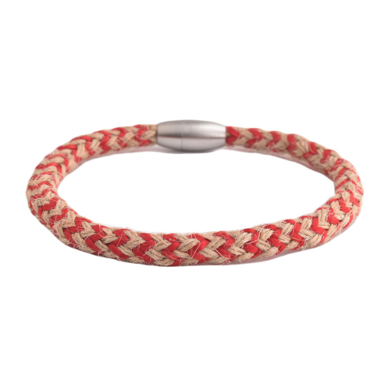 Bracelet homme cordon rouge et beige