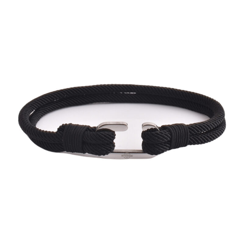Bracelet homme double corde noir attache mousqueton