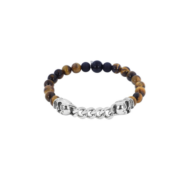 bracelet homme oeil de tigre et agate noire tete de mort 1 -