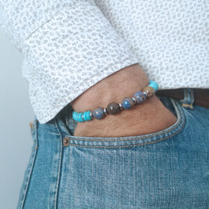 turquoise pearl men's bracelet 2 -