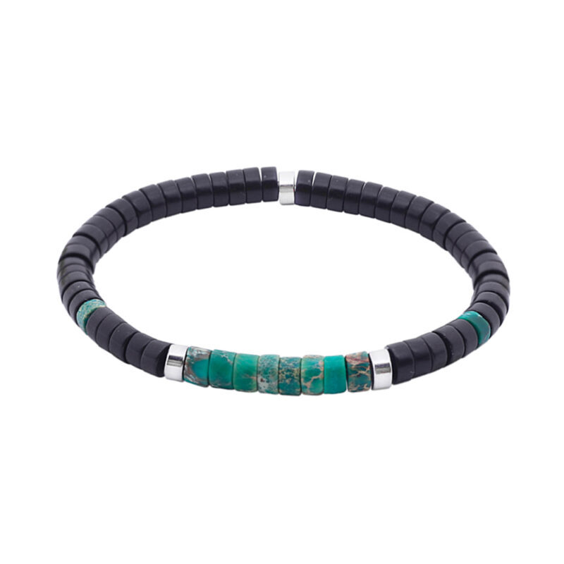 Bracelet perles heishi agate noire et jaspe vert