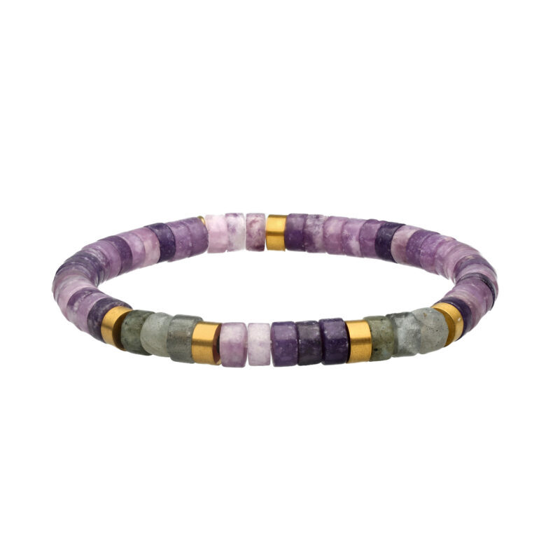 Bracelet perles heishi améthyste et pierre de lune