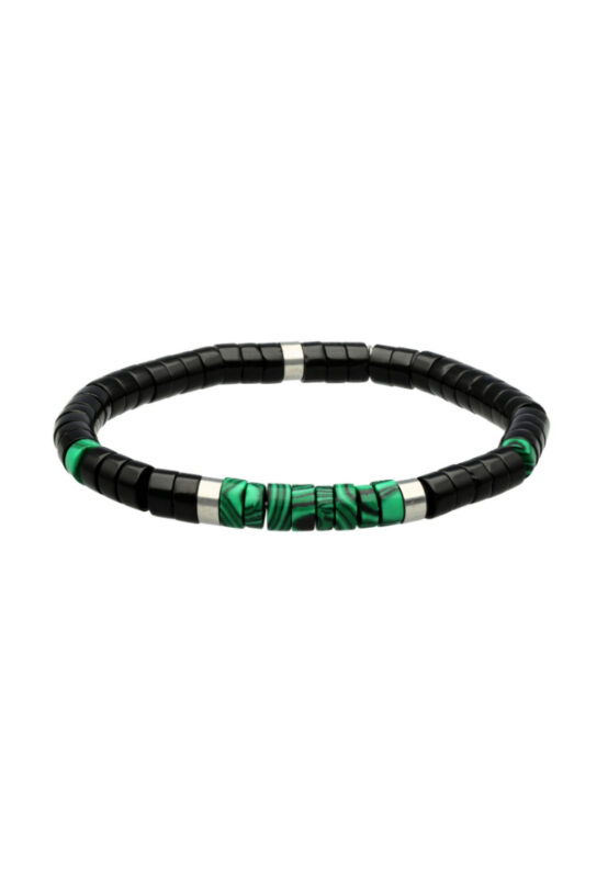 Bracelet perles heishi malachite et agate noire