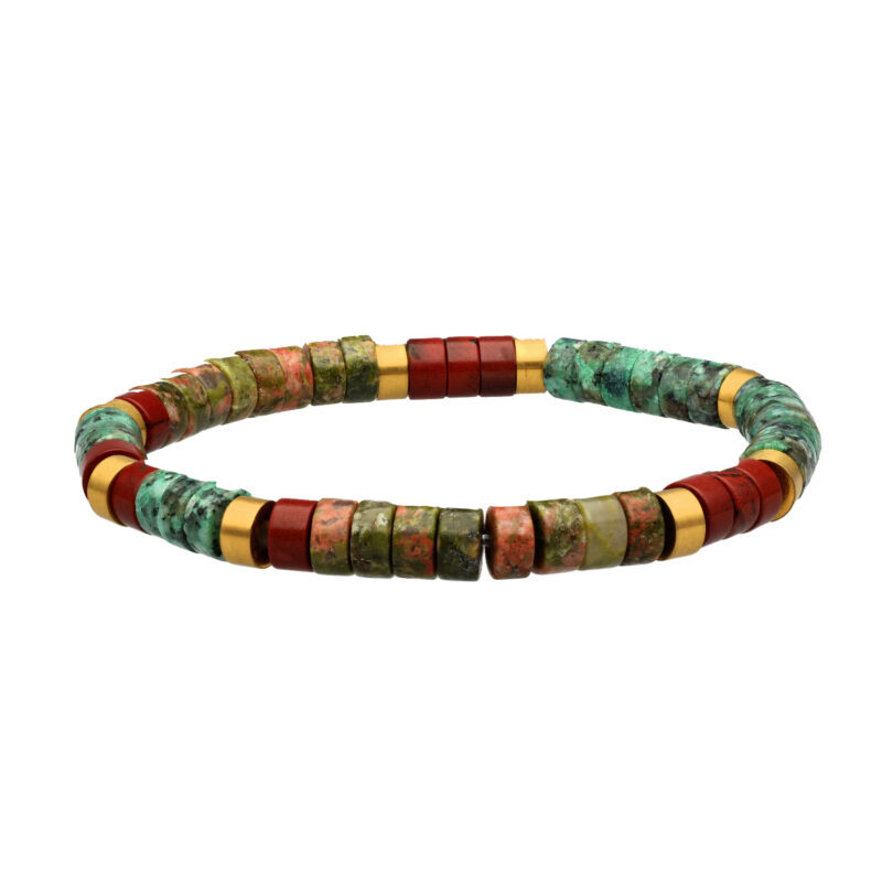 Bracelet perles heishi unakite turquoise africaine et jaspe rouge