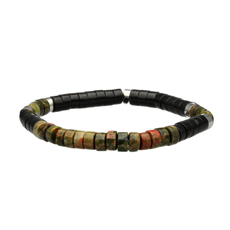 Bracelet perles heishi unakite et agate noire