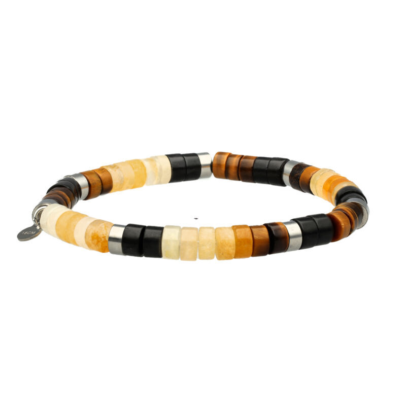 Bracelet perles heishi oeil de tigre aventurine jaune et agate noire