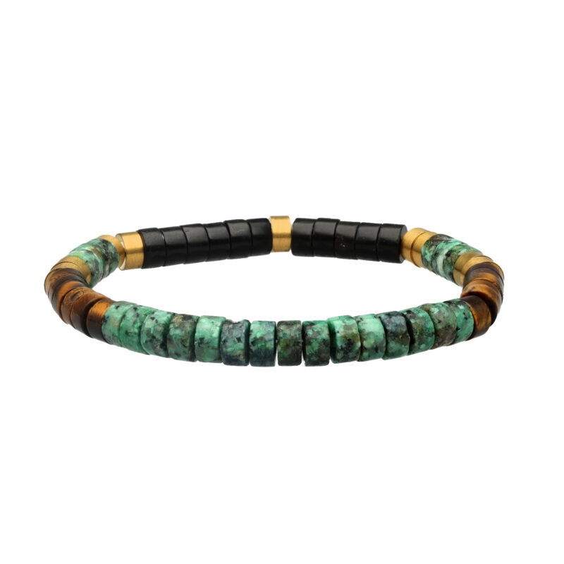 Bracelet perles heishi turquoise africaine unakite et agate noire
