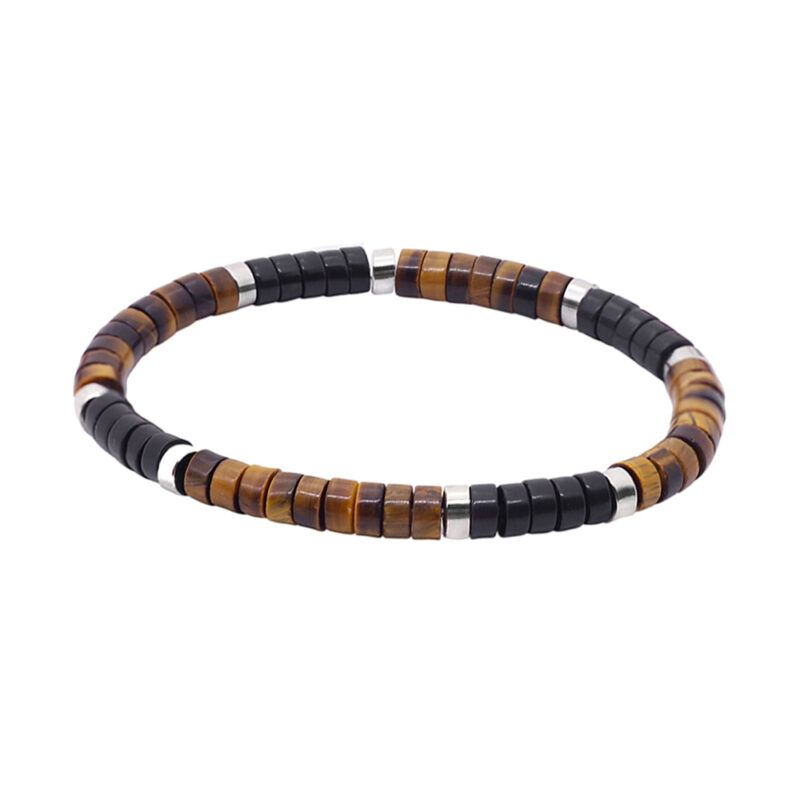 Bracelet pierres heishi œil de tigre et agate noire