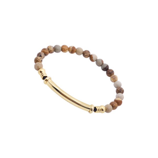 gold tube men's bracelet and assorted light jasper stone -