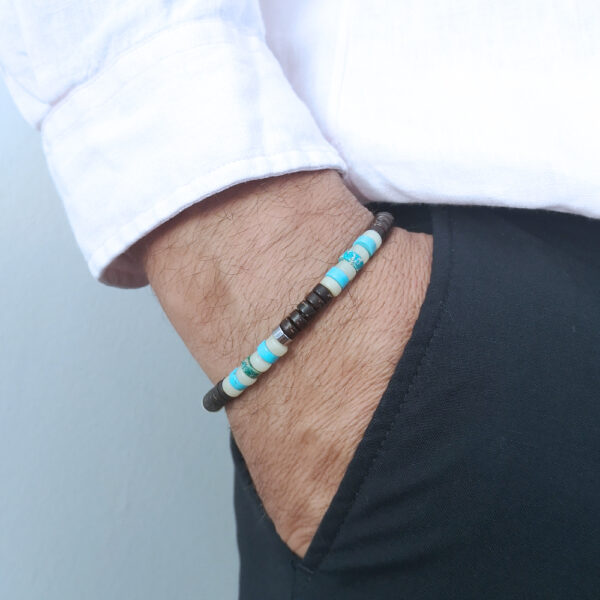 men's bracelet turquoise bone green jasper coconut heishi beads 1 -