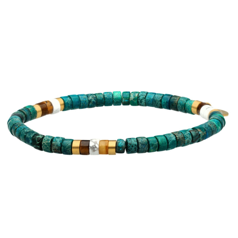 Bracelet perles heishi 4 mm turquoise jaspe vert œil de tigre