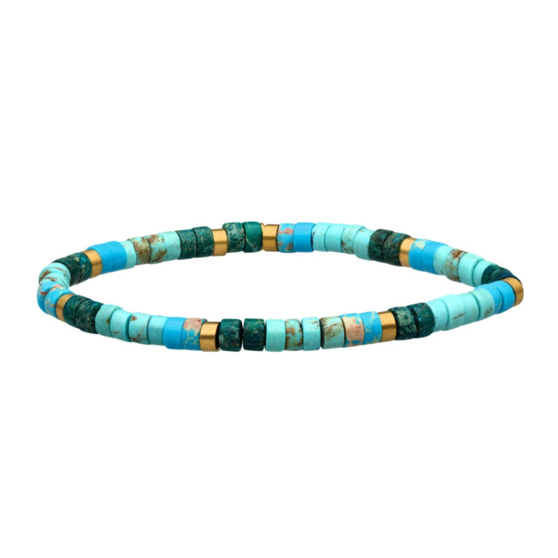 Bracelet perles heishi 4 mm turquoise jaspe vert et bleu