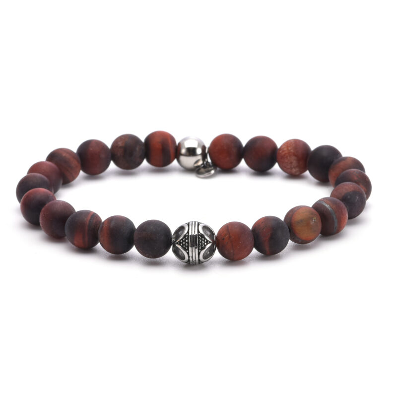 Bracelet perles 8mm acier pierres naturelles perles rondes œil de tigre rouge