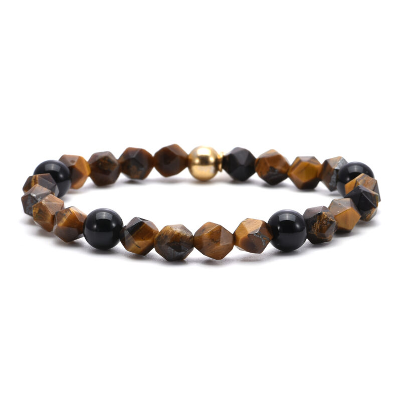 Bracelet perles facettées pierres naturelles agate et œil de tigre