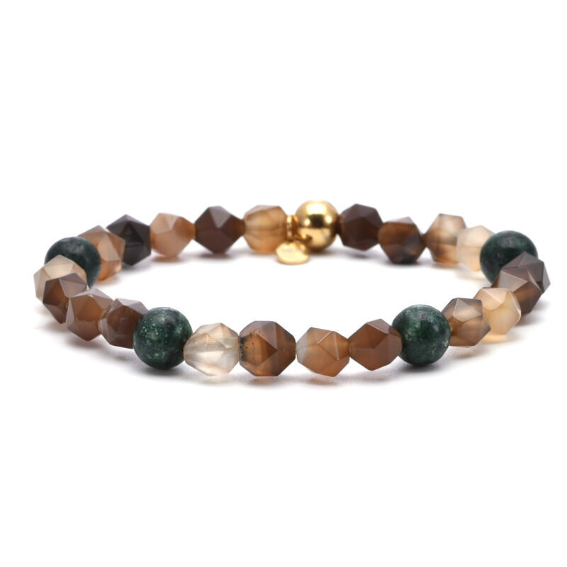Bracelet perles facettées pierres naturelles jaspe blanc et brun