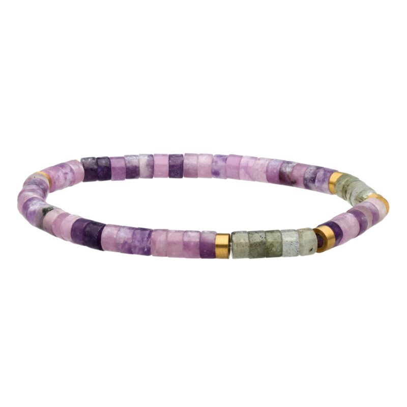 Bracelet perles heishi 4 mm améthyste et pierre de lune