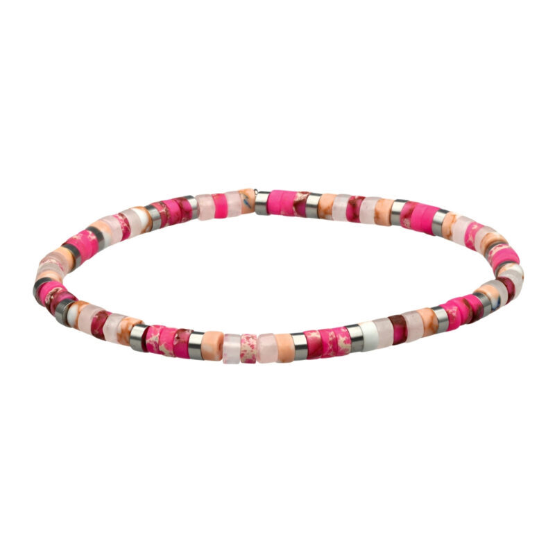 Bracelet perles heishi 4 mm jaspe pourpre et rose impérial