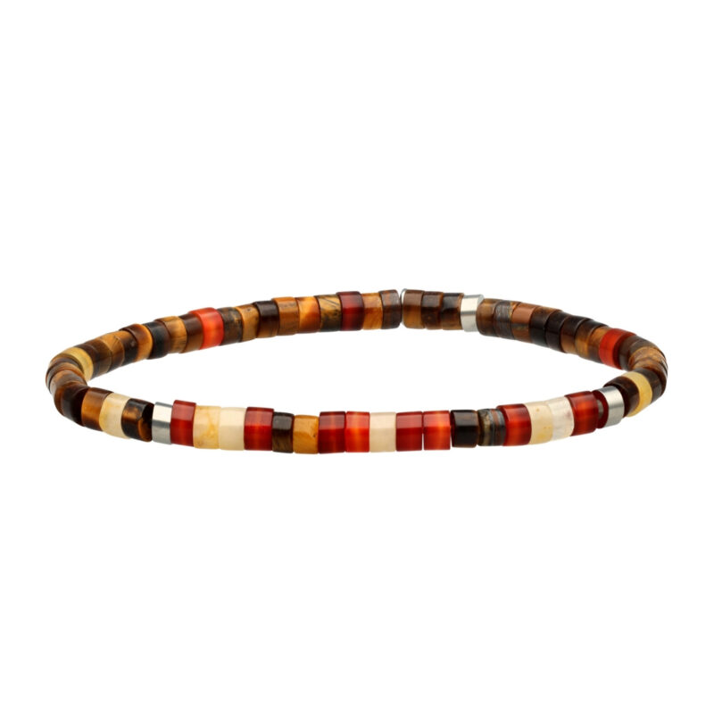Bracelet perles heishi 4mm œil de tigre jaspe jaune clair agate rouge