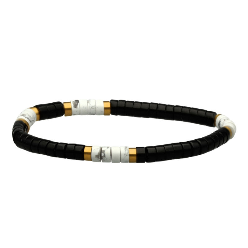 Bracelet perles heishi 4mm agate noire turquoise blanche