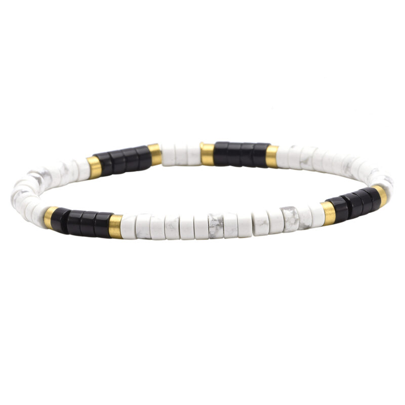 Bracelet perles heishi 4mm agate noire turquoise blanche