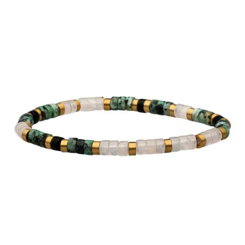 Bracelet perles heishi 4mm amazonite turquoise africaine et jaspe blanche