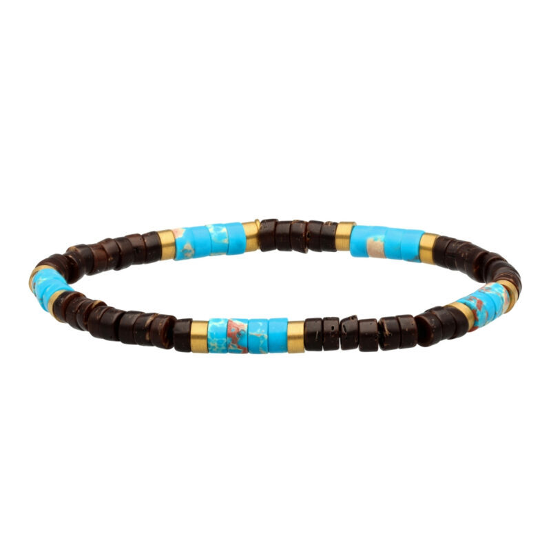 Bracelet perles heishi 4mm coconut et jaspe bleu