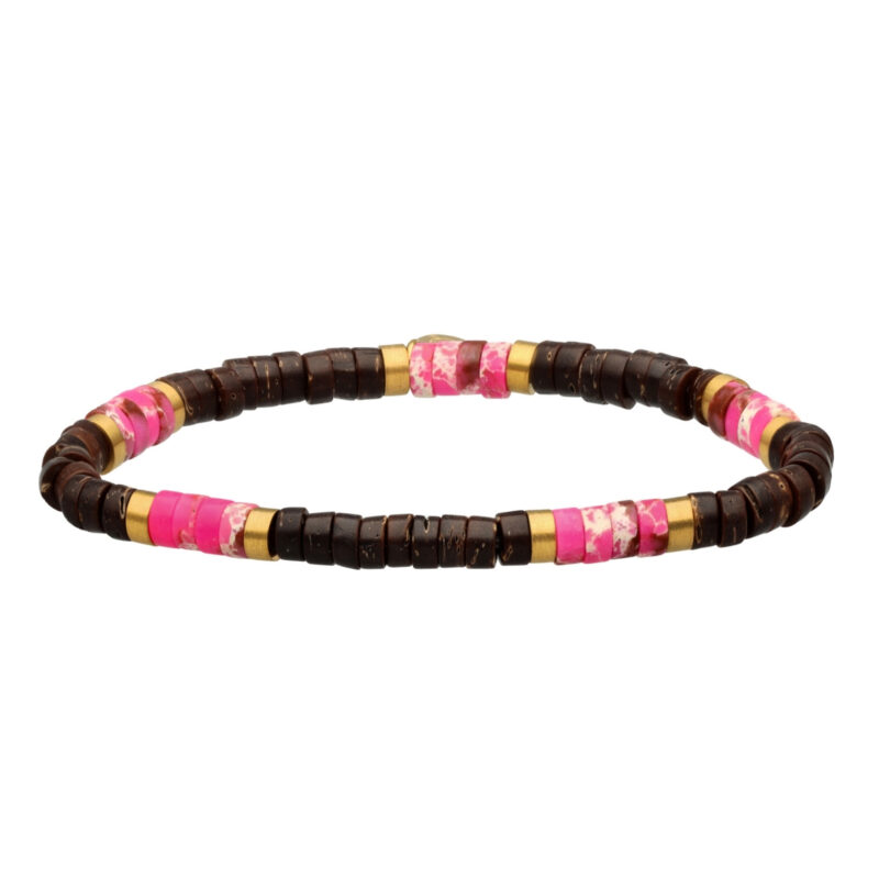 Bracelet perles heishi 4mm coconut et jaspe rose impériales