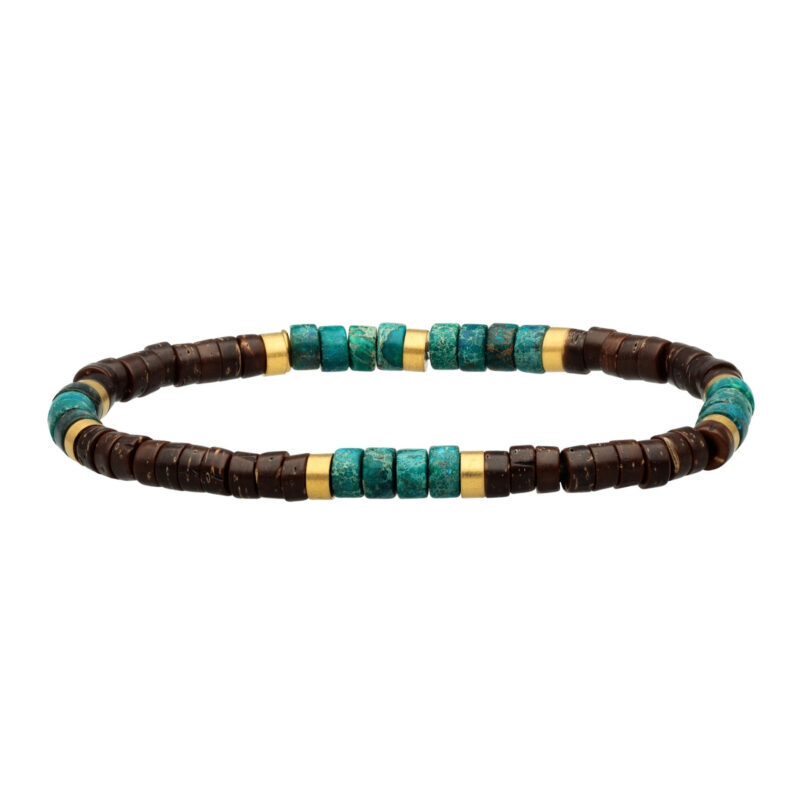 Bracelet perles heishi 4mm coconut et jaspe vert impériales