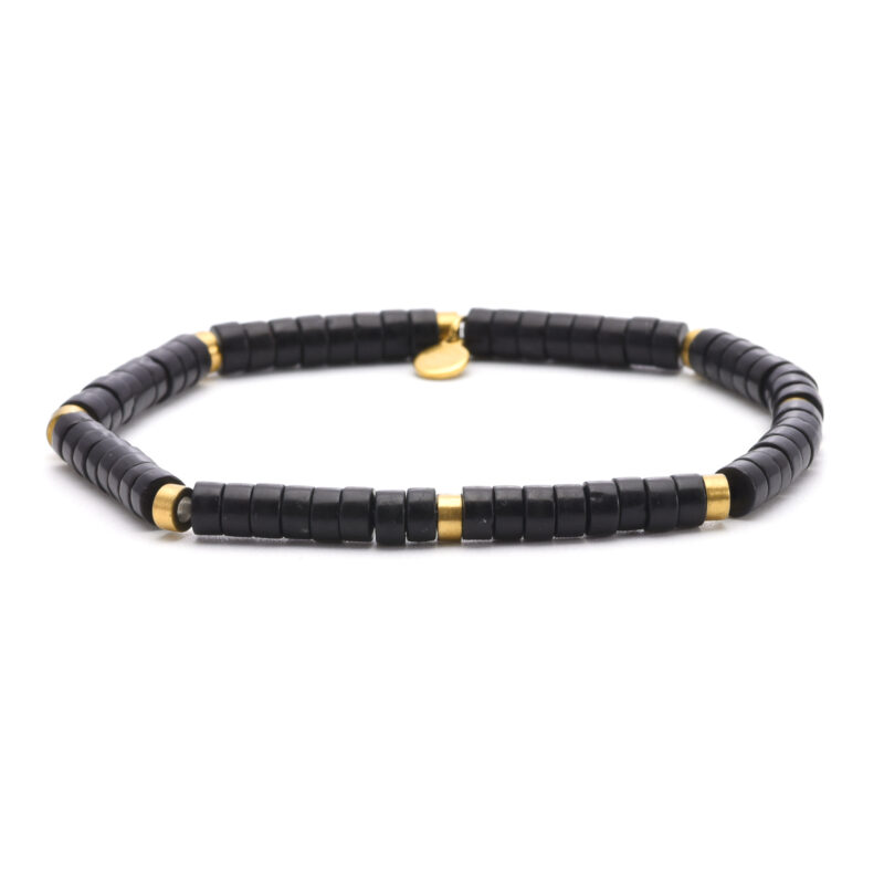 Bracelet perles heishi 4mm doré perles heishi en agate noire