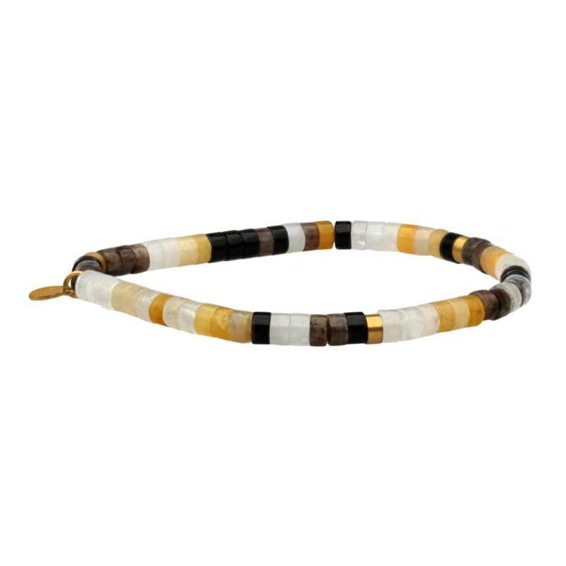 Bracelet perles heishi 4mm jaspe blanche aventurine jaune et agate noire