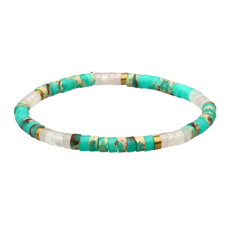 Bracelet perles heishi 4mm jaspe verte et jaspe rose impériale