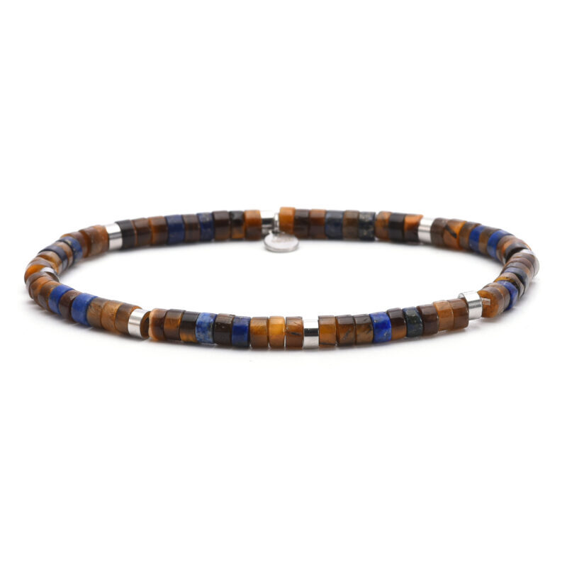 Bracelet perles heishi 4mm  perles œil de tigre et lapis