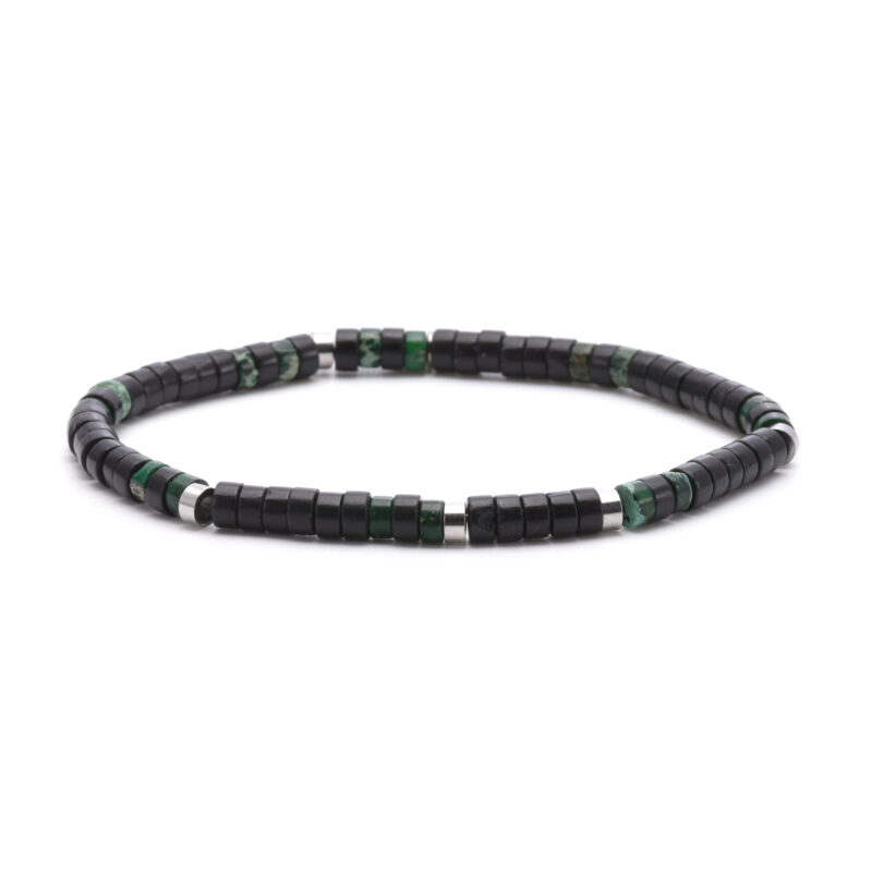 Bracelet perles heishi 4mm pierre agate noire malachite