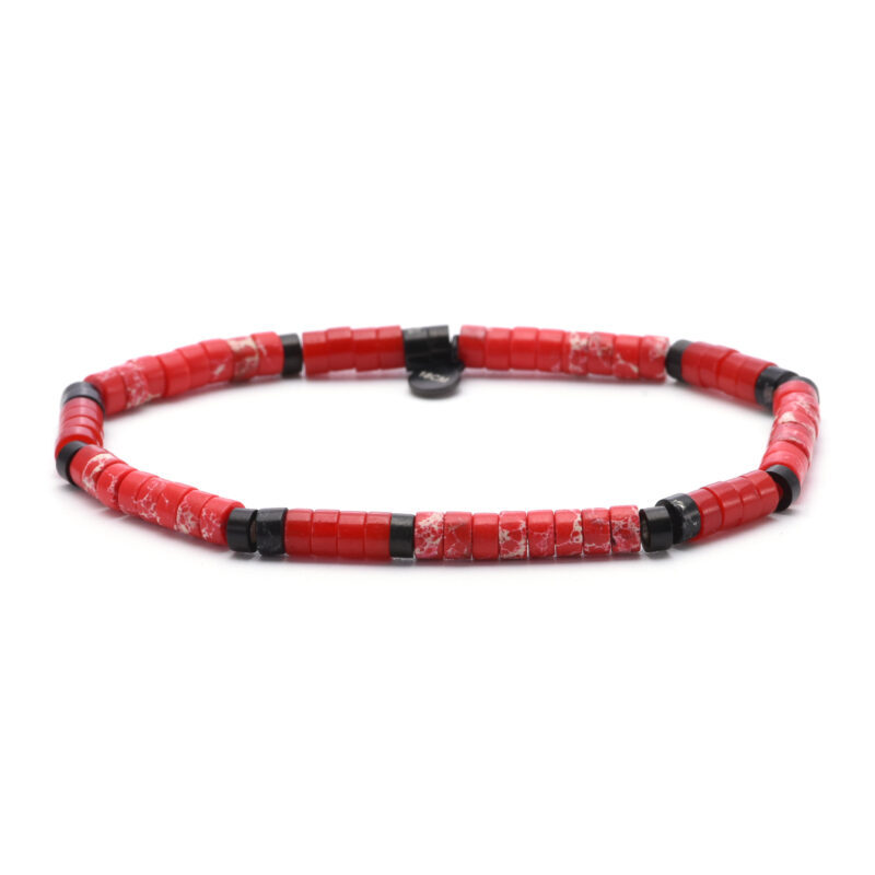Bracelet perles heishi 4mm pierre de corail et jaspe impérial rouge