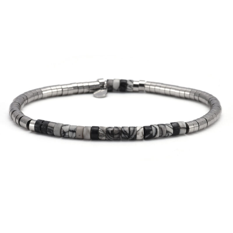 Bracelet perles heishi 4mm pierre gris impériale