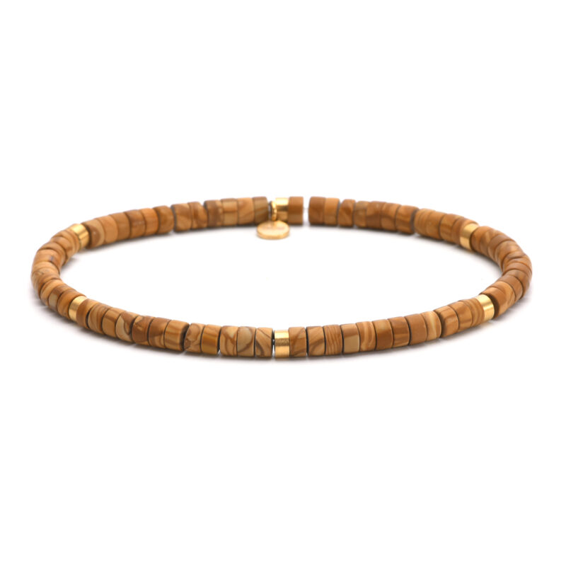 Bracelet perles heishi 4mm pierre jaspe bois serpeggiante
