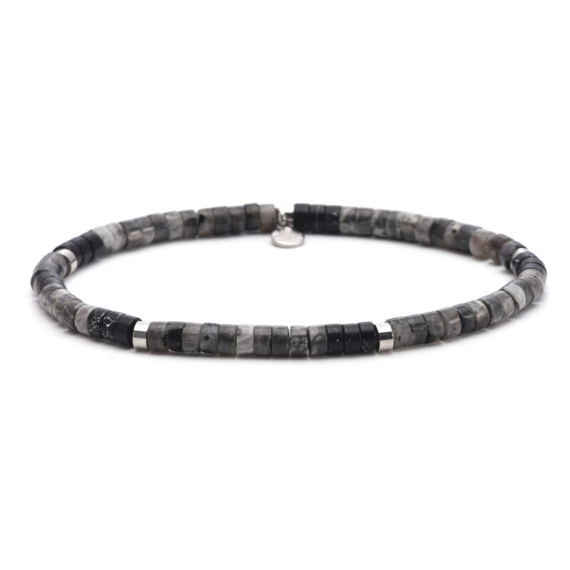 Bracelet perles heishi 4mm pierre jaspe noir et gris