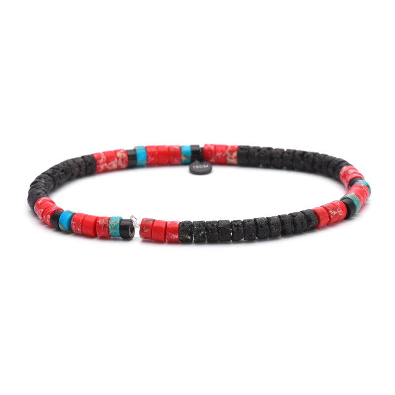 Bracelet perles heishi 4mm pierre jaspe rouge pierre de lave turquoise