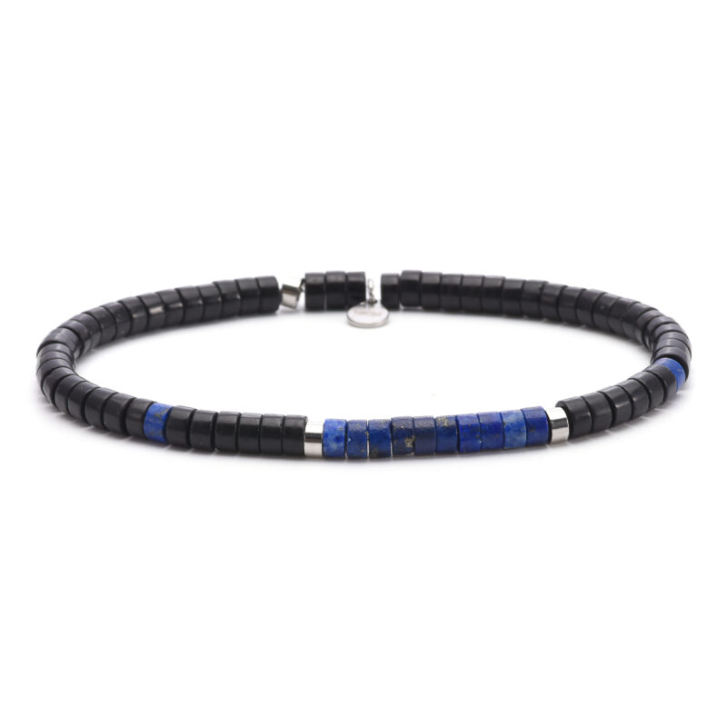 Bracelet perles heishi 4mm pierre lapis lazuli et agate noire