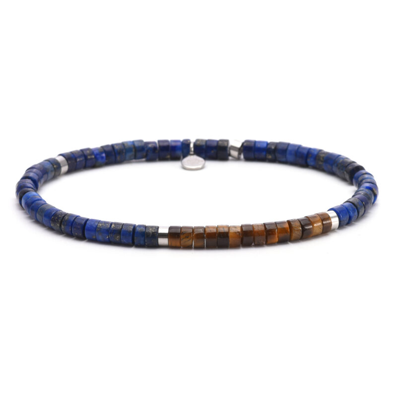 Bracelet perles heishi 4mm pierre lapis lazuli œil de tigre