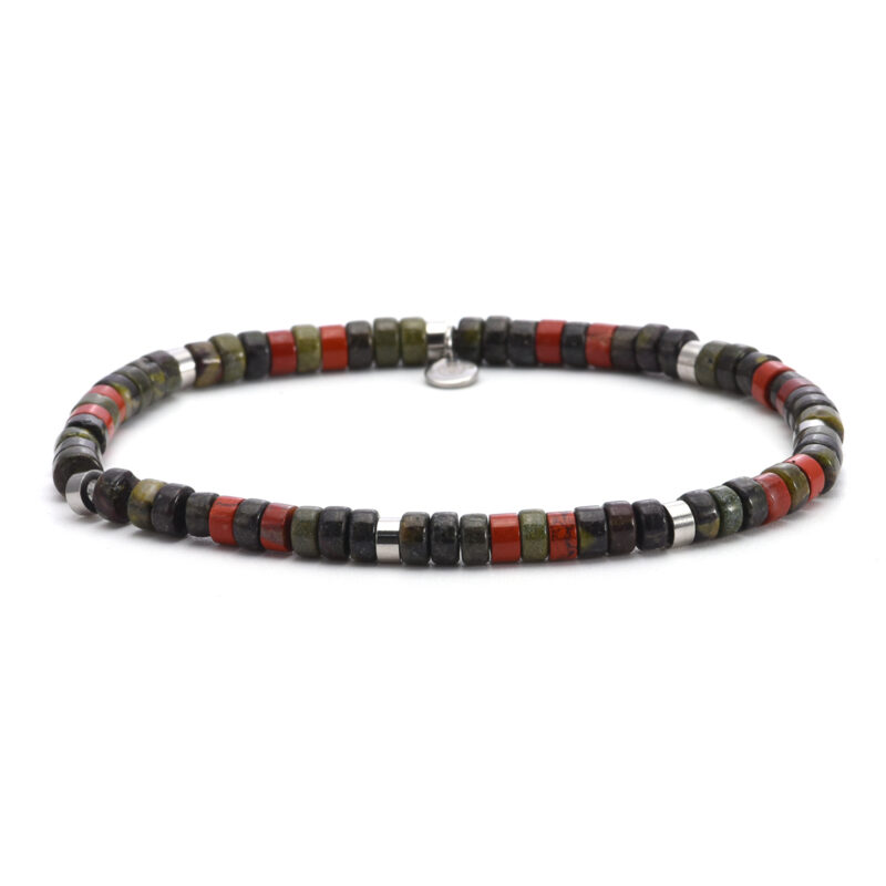 Bracelet perles heishi 4mm pierres heishi jaspe rouge et jaspe sang de dragon