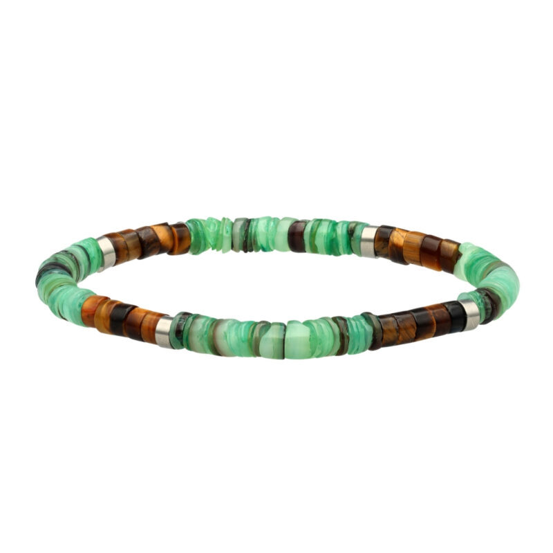 Bracelet perles heishi 4mm turquoise africaine et oeil de tigre