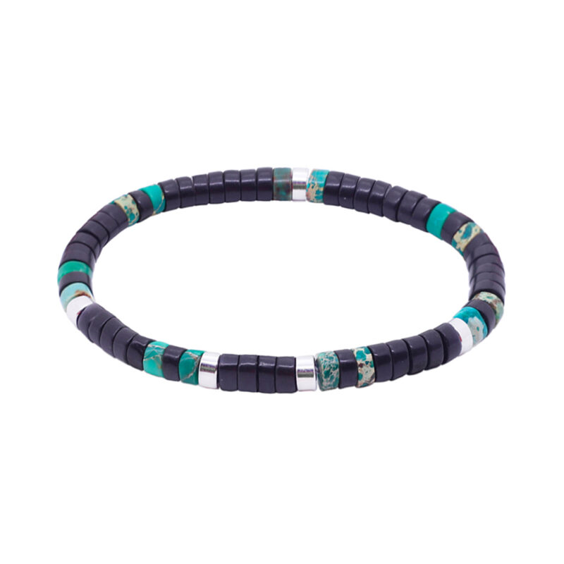 Bracelet perles heishi agate noire et jaspe vert impérial